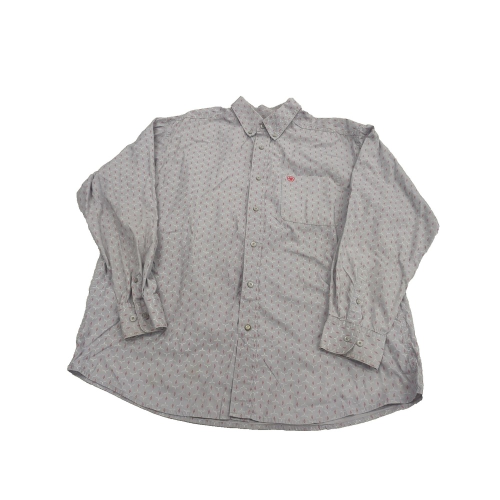 Ariat Mens XL Long sleeve Gray Button Down Shirt Western Geometric Long Horn